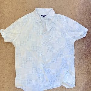 Express Men’s Short Sleeve Button Down - Blue/White, Size: L